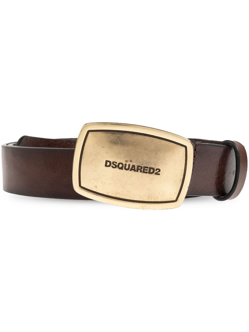 DSQUARED2 logo扣环皮质腰带 - 褐色