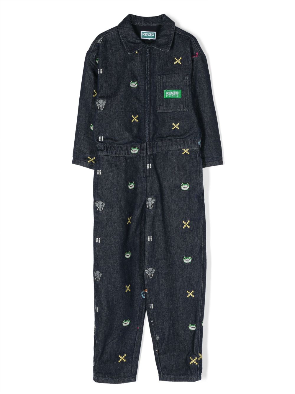 Kenzo Kids 细节刺绣连体长裤 - 蓝色