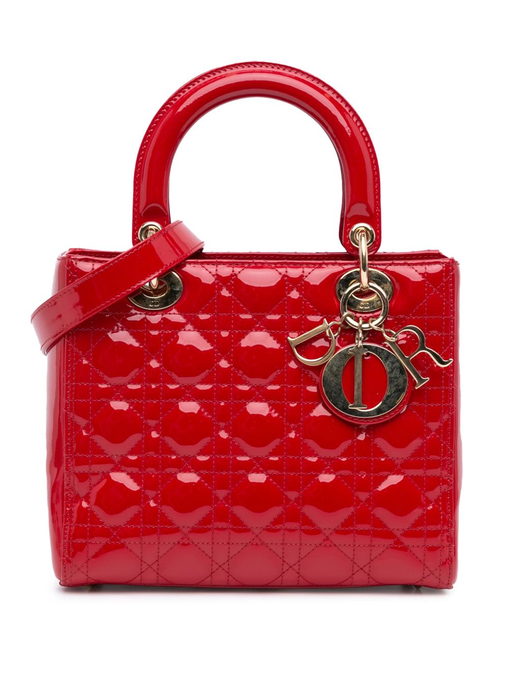 Christian Dior Pre-Owned 2008 Medium Patent Cannage Lady Dior satchel - 红色