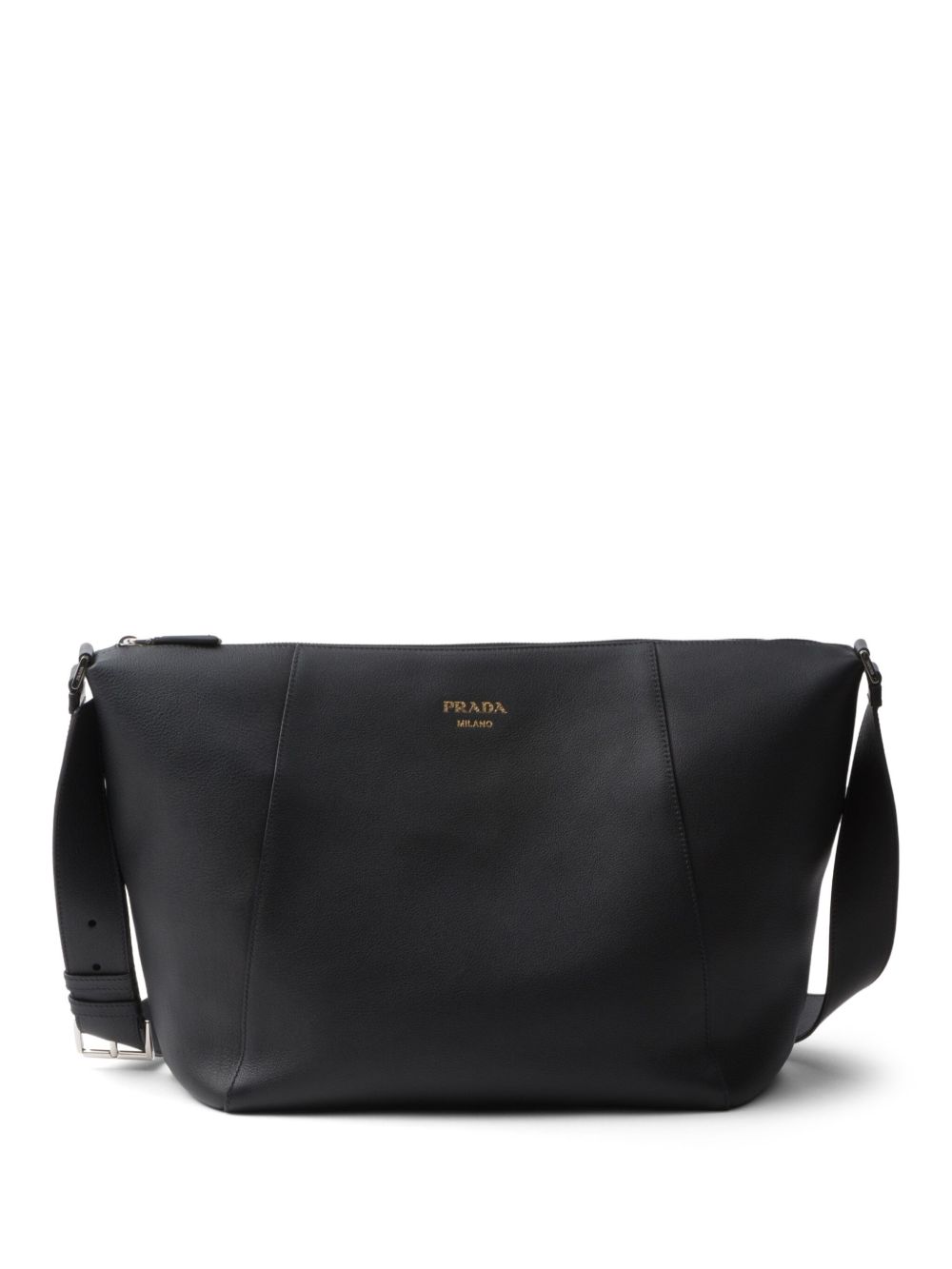 Prada logo标记皮质单肩包 - 黑色