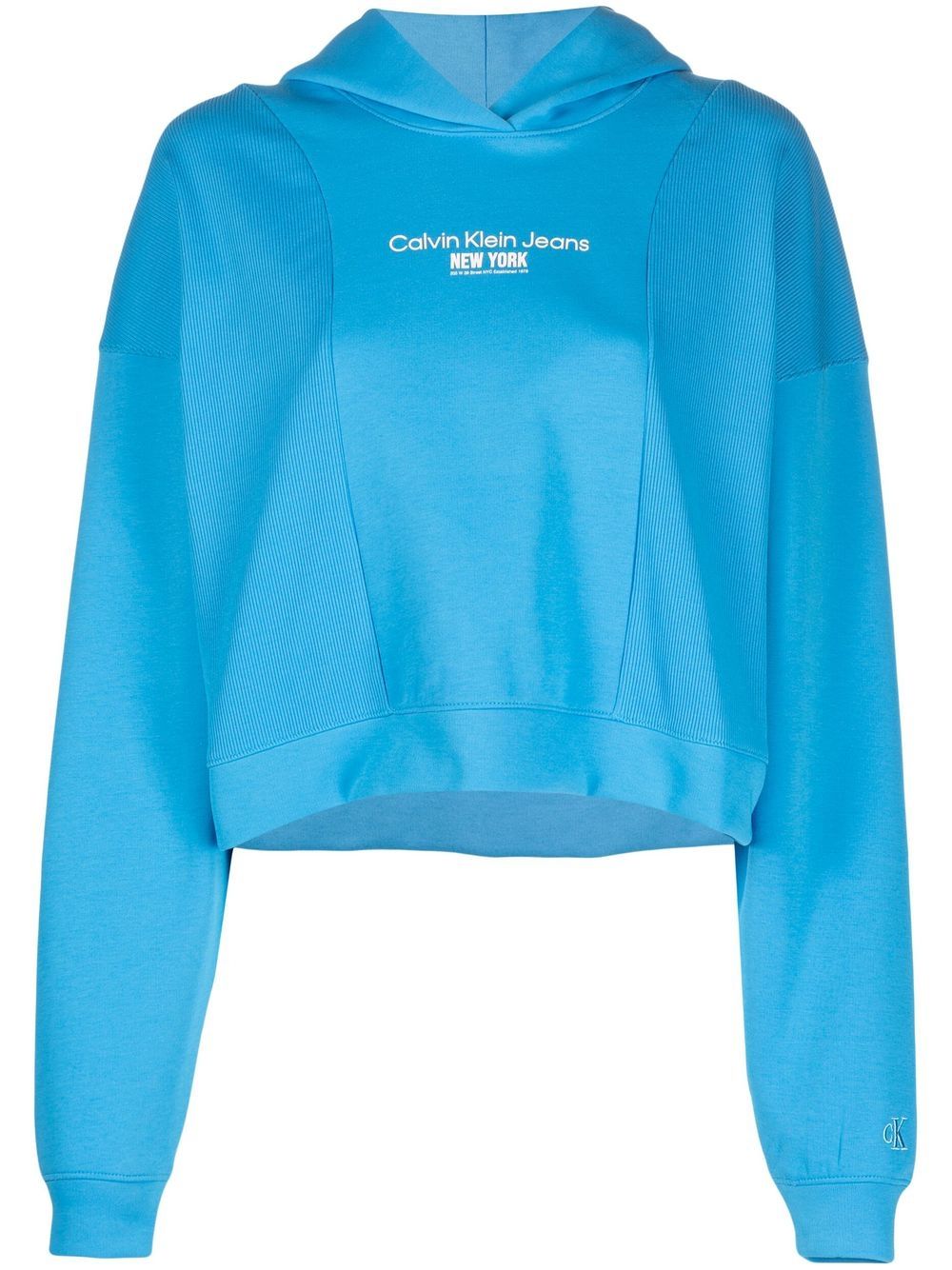 Calvin Klein Jeans logo印花短款连帽衫 - 蓝色