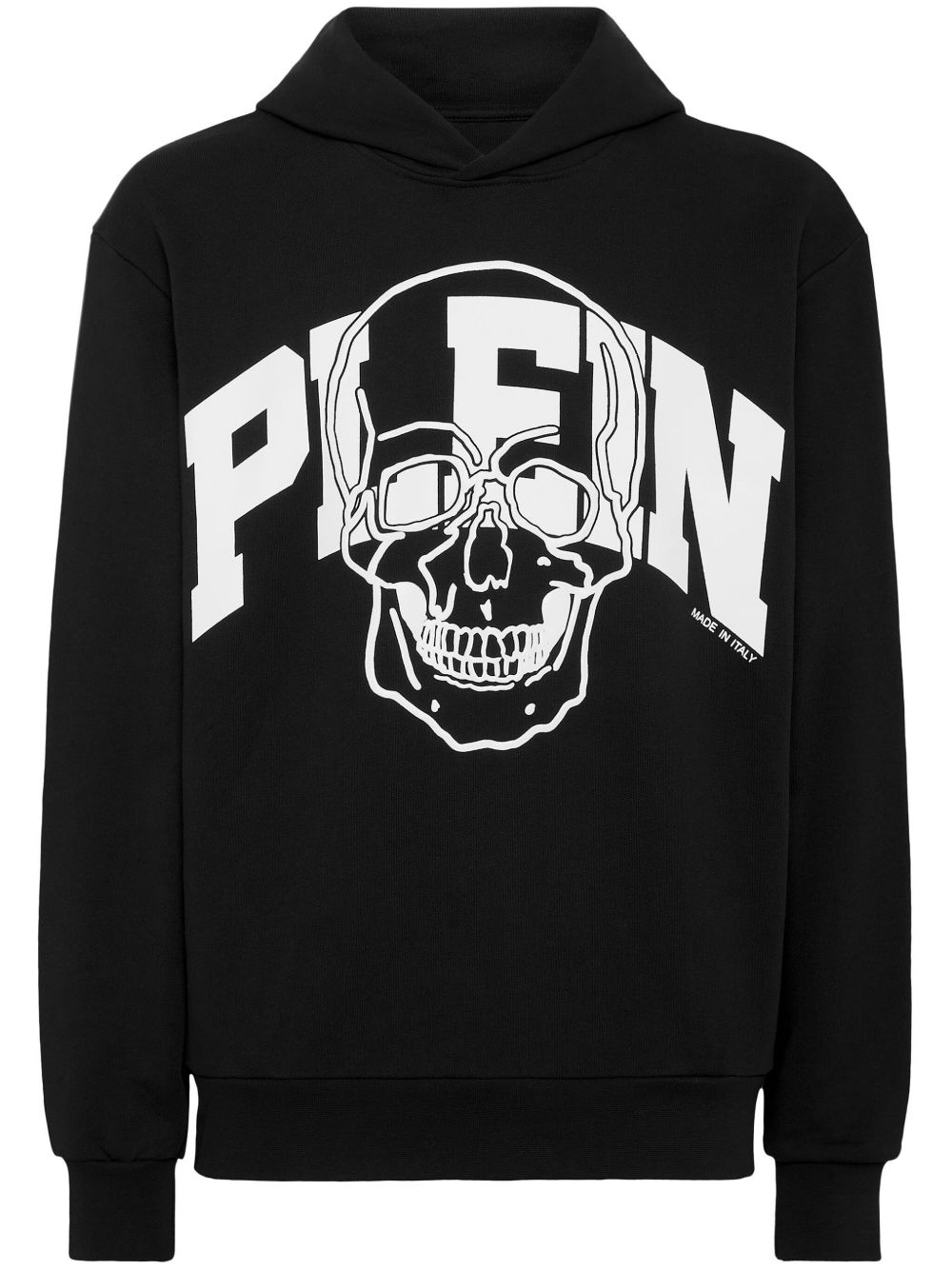 Philipp Plein Skull logo印花棉连帽衫 - 黑色