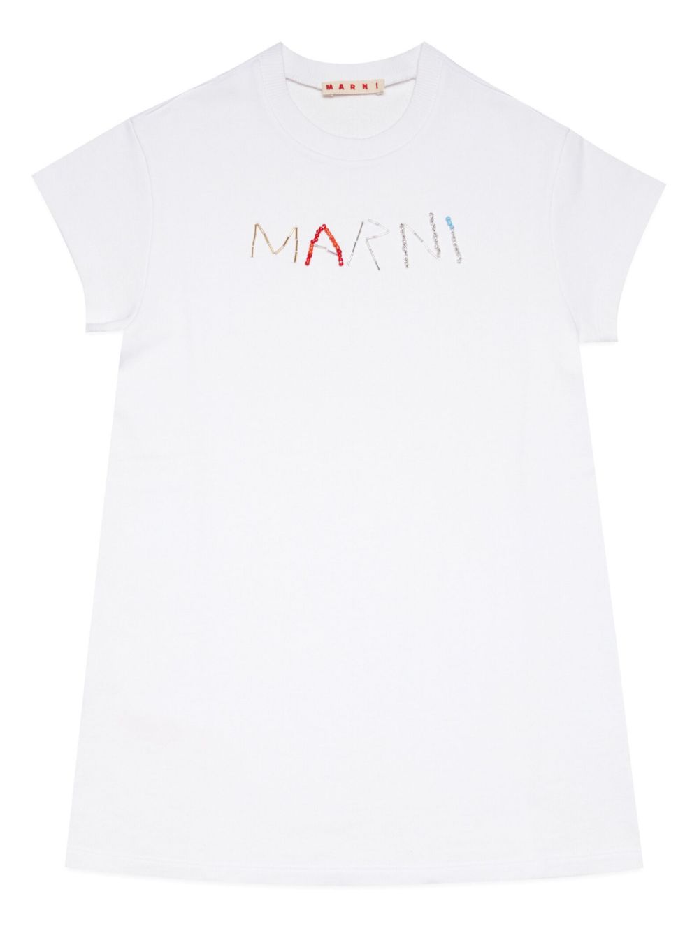 Marni Kids logo刺绣T恤式连衣裙 - 白色