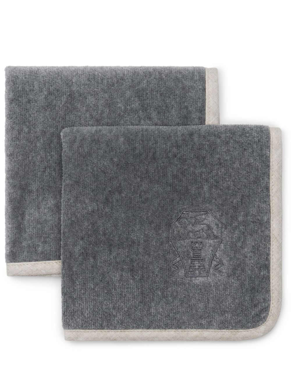 Brunello Cucinelli logo刺绣毛巾（两件装） - 灰色