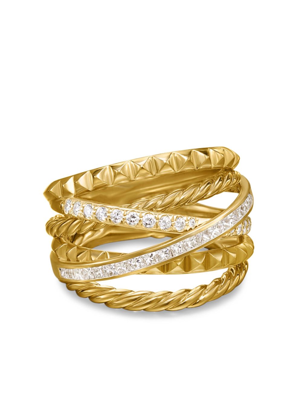 David Yurman 18K黄金 Crossover Trio Six Row 钻石戒指 - 金色