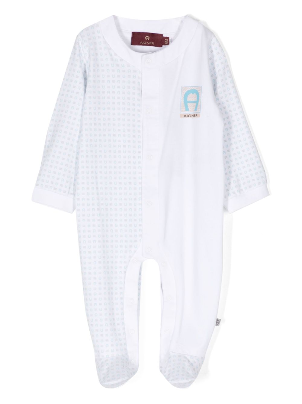 Aigner Kids logo印花比马棉连体睡衣 - 白色