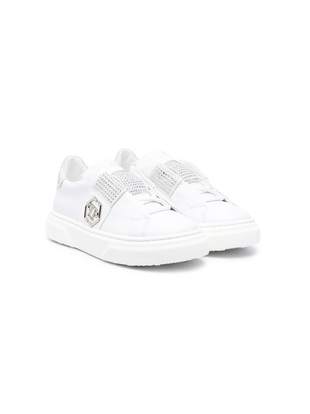 Philipp Plein Junior 晶饰低帮运动鞋 - 白色