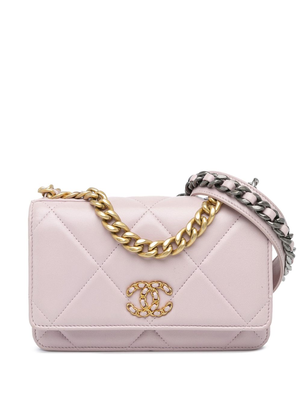 CHANEL Pre-Owned 19 绗缝小羊皮斜挎搭链钱包（2021-2024年典藏款） - 粉色