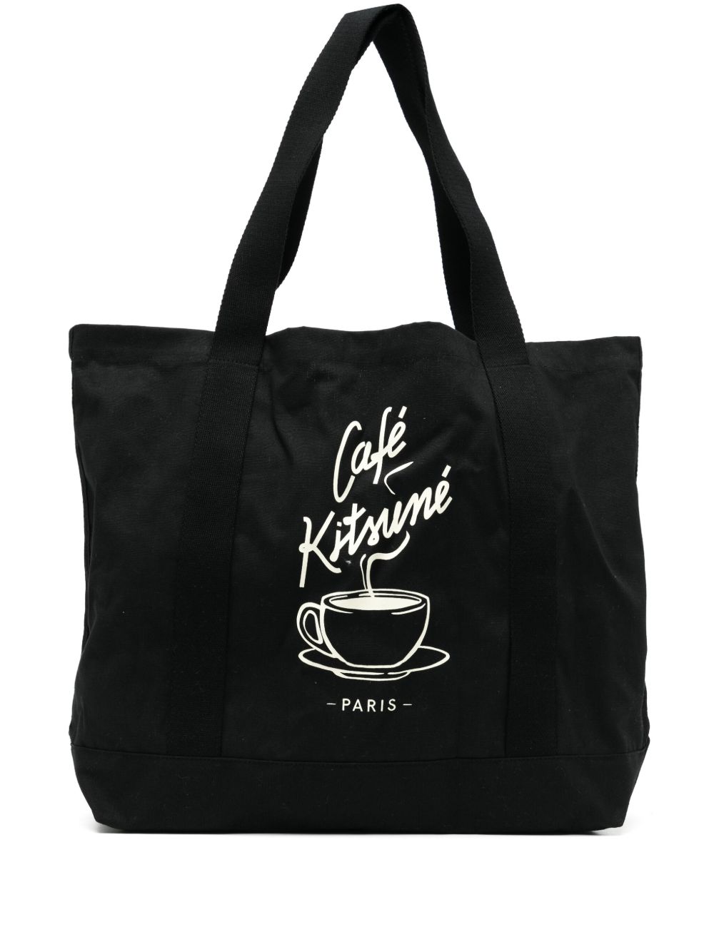 CAFÉ KITSUNÉ 图案印花帆布手提包 - 黑色