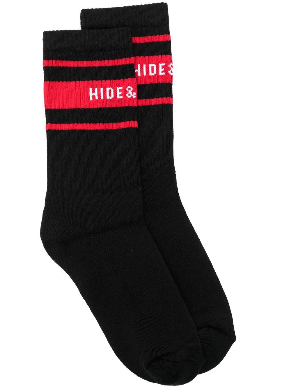 Hide&Jack 罗纹logo条纹针织袜 - 黑色