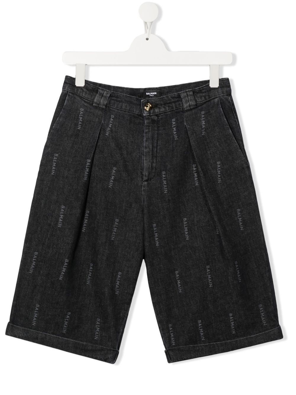 Balmain Kids logo印花牛仔短裤 - 黑色