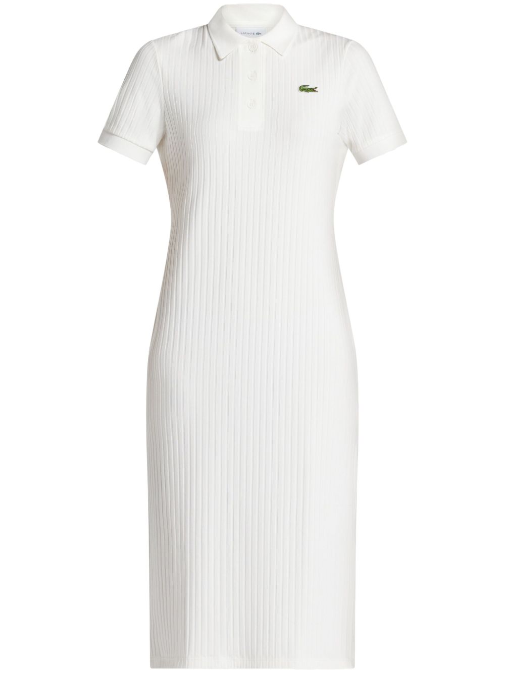 Lacoste 标贴罗纹棉polo领连衣裙 - 白色