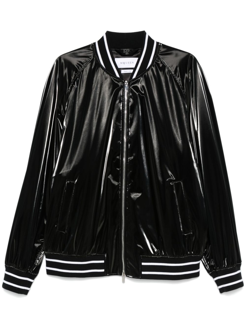 Alexander McQueen 条纹边饰飞行员夹克 - 黑色