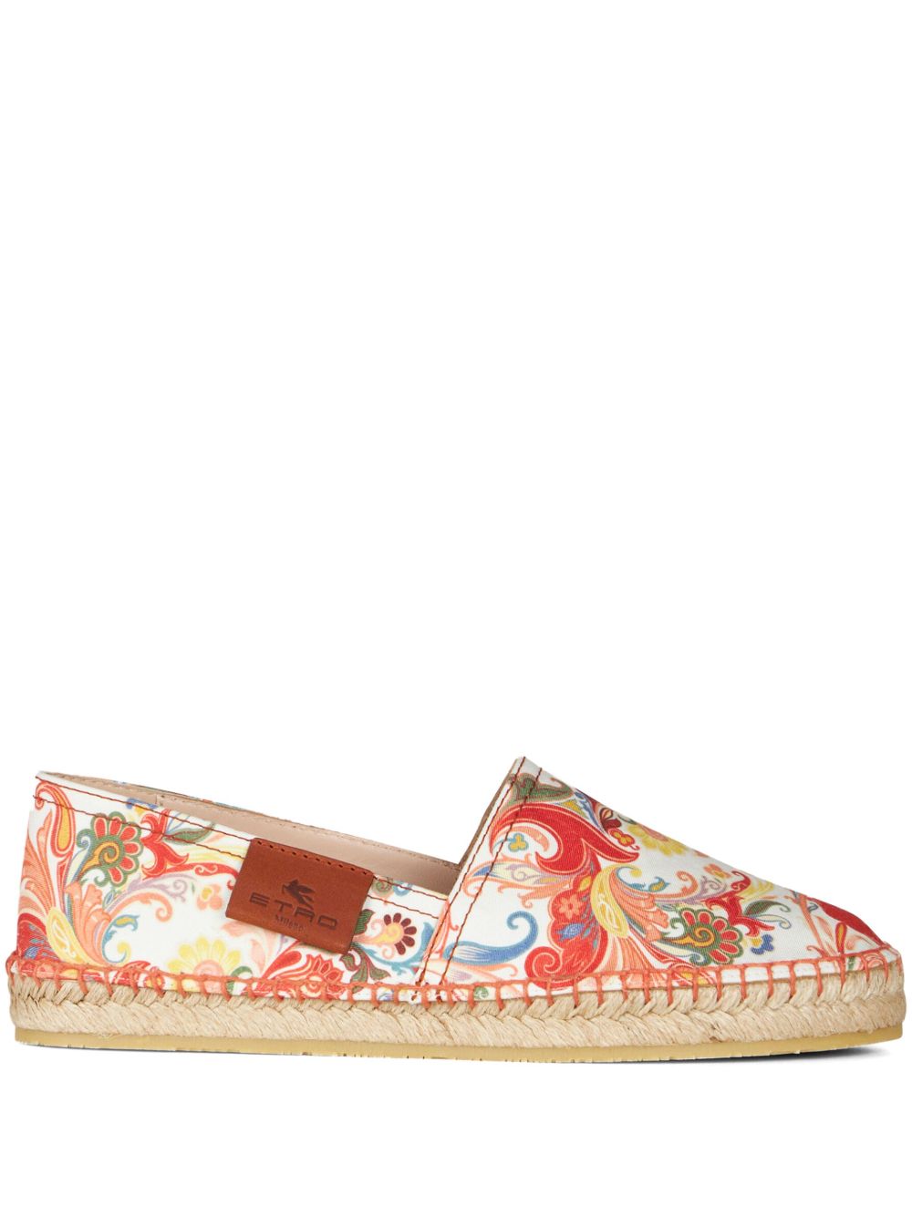 ETRO 佩斯理印花套穿式草编鞋 - 白色