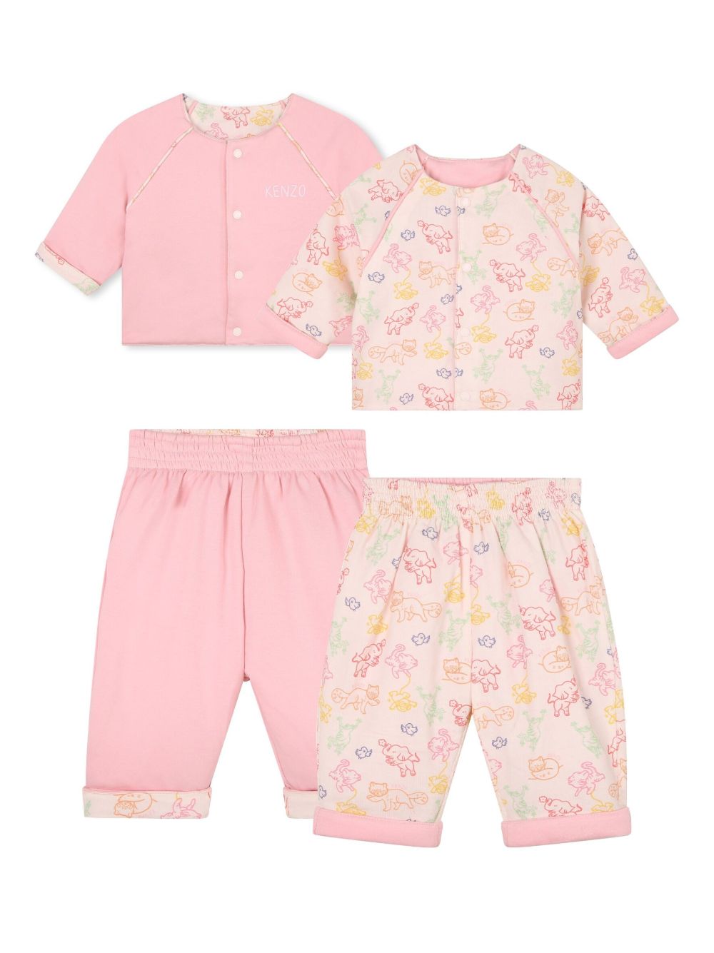 Kenzo Kids 图案印花双面长裤套装 - 粉色