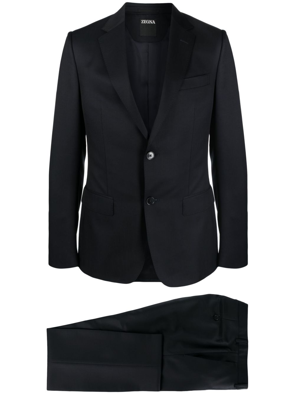 Zegna 梯形翻领单排扣西装套装 - 蓝色
