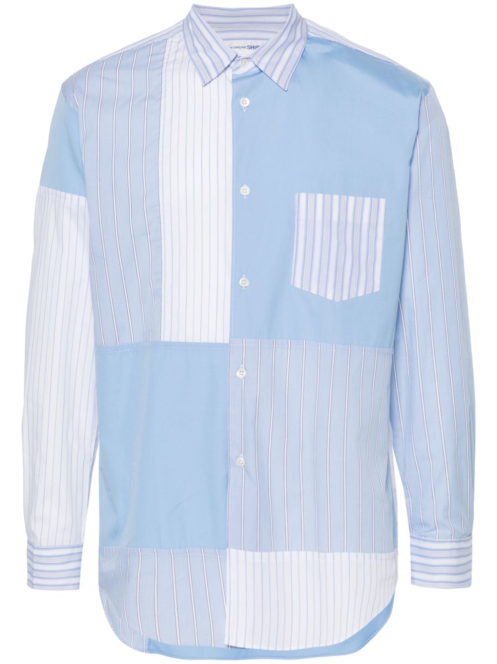 Comme Des Garçons Shirt 拼接条纹府绸衬衫 - 白色