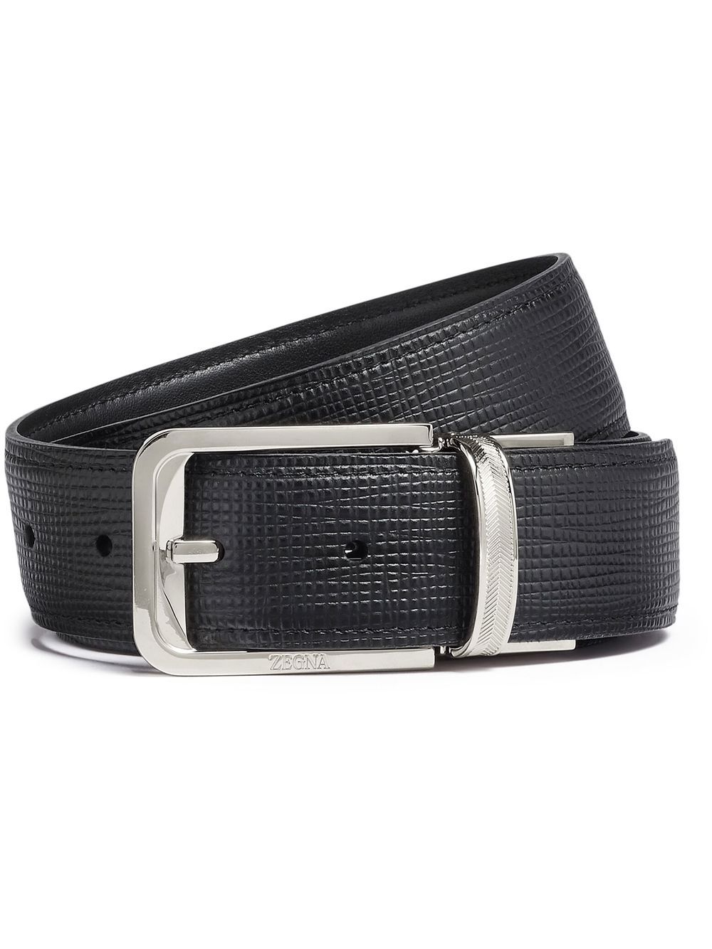 Zegna 皮质logo雕刻腰带 - 黑色