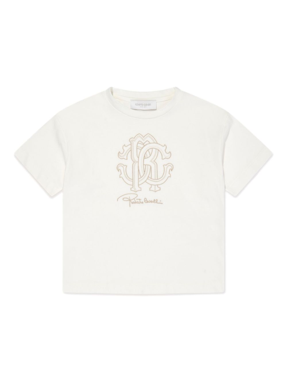 Roberto Cavalli Junior logo刺绣T恤 - 白色