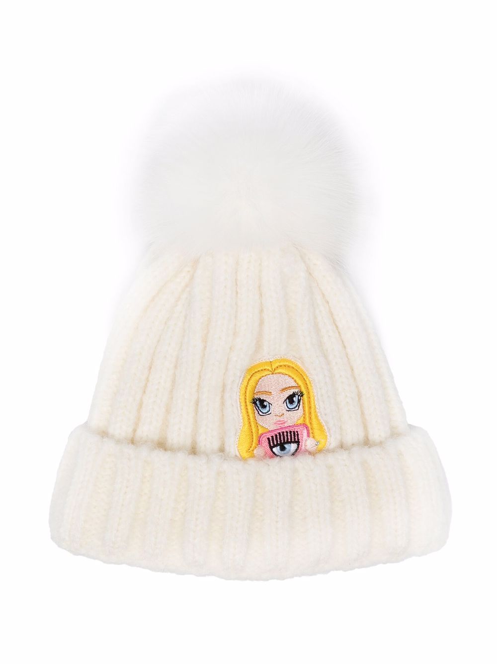 Chiara Ferragni Kids 娃娃刺绣羊毛套头帽 - 白色