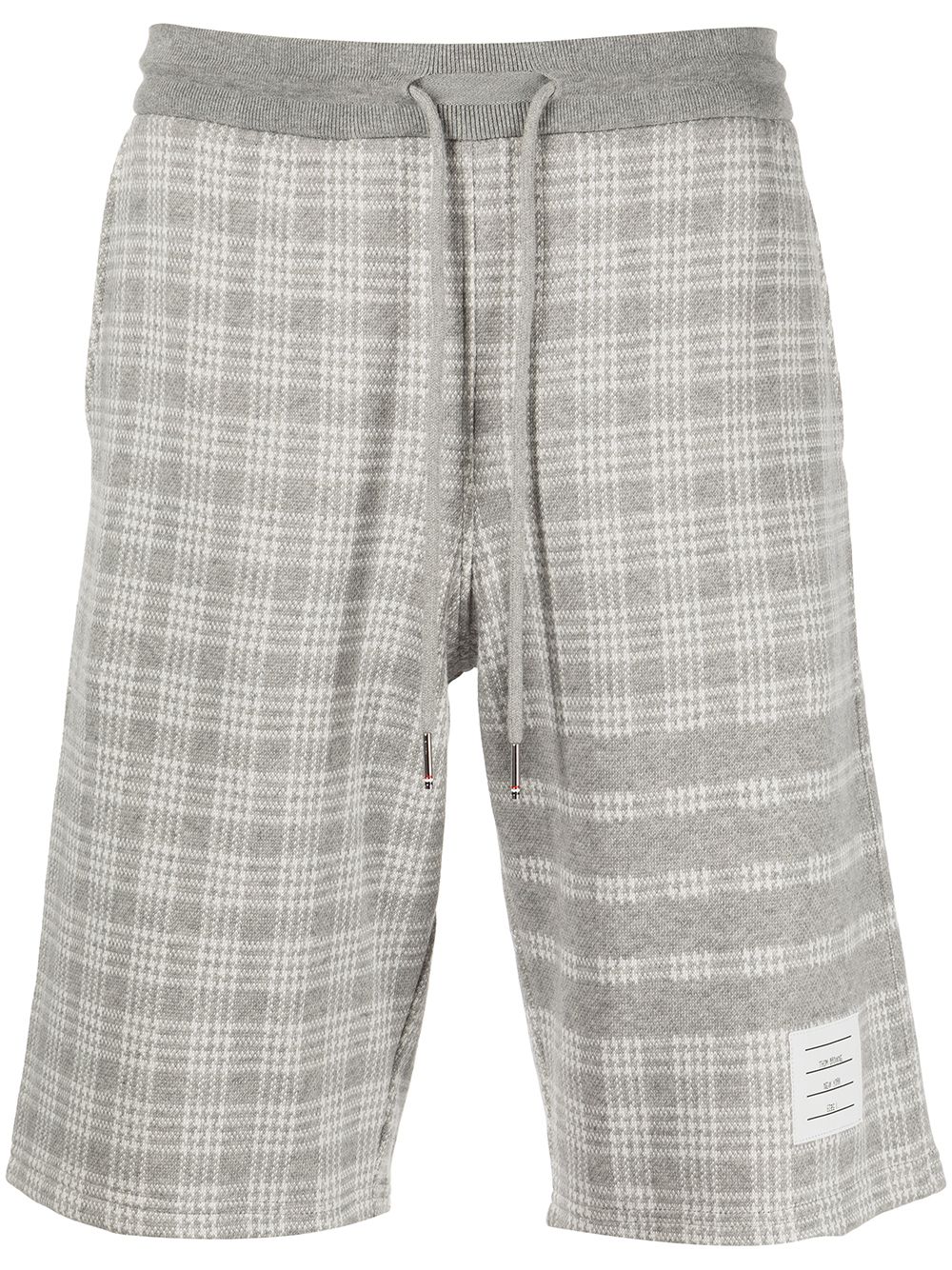 Thom Browne 四条纹迷你格纹运动短裤 - 灰色