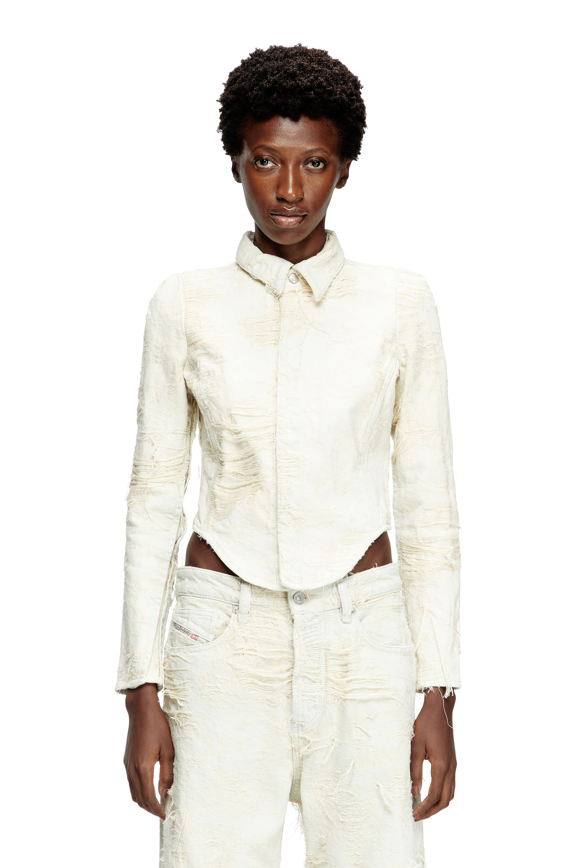 Diesel - Shirt in jacquard denim with floating threads - Denim Shirts - Woman - White