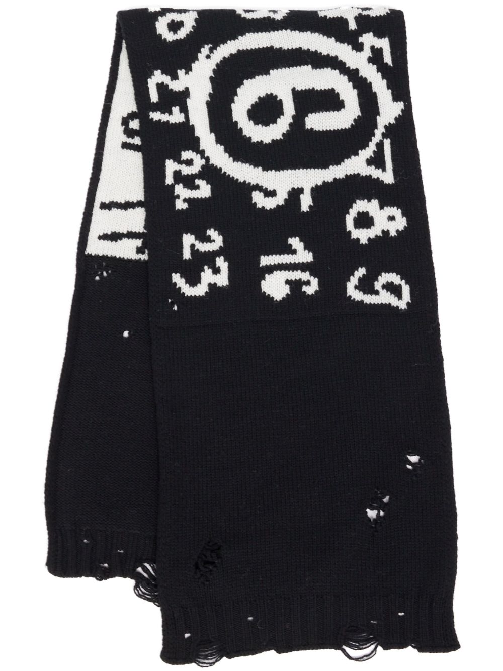 MM6 Maison Margiela 数字图案初剪羊毛围巾 - 黑色