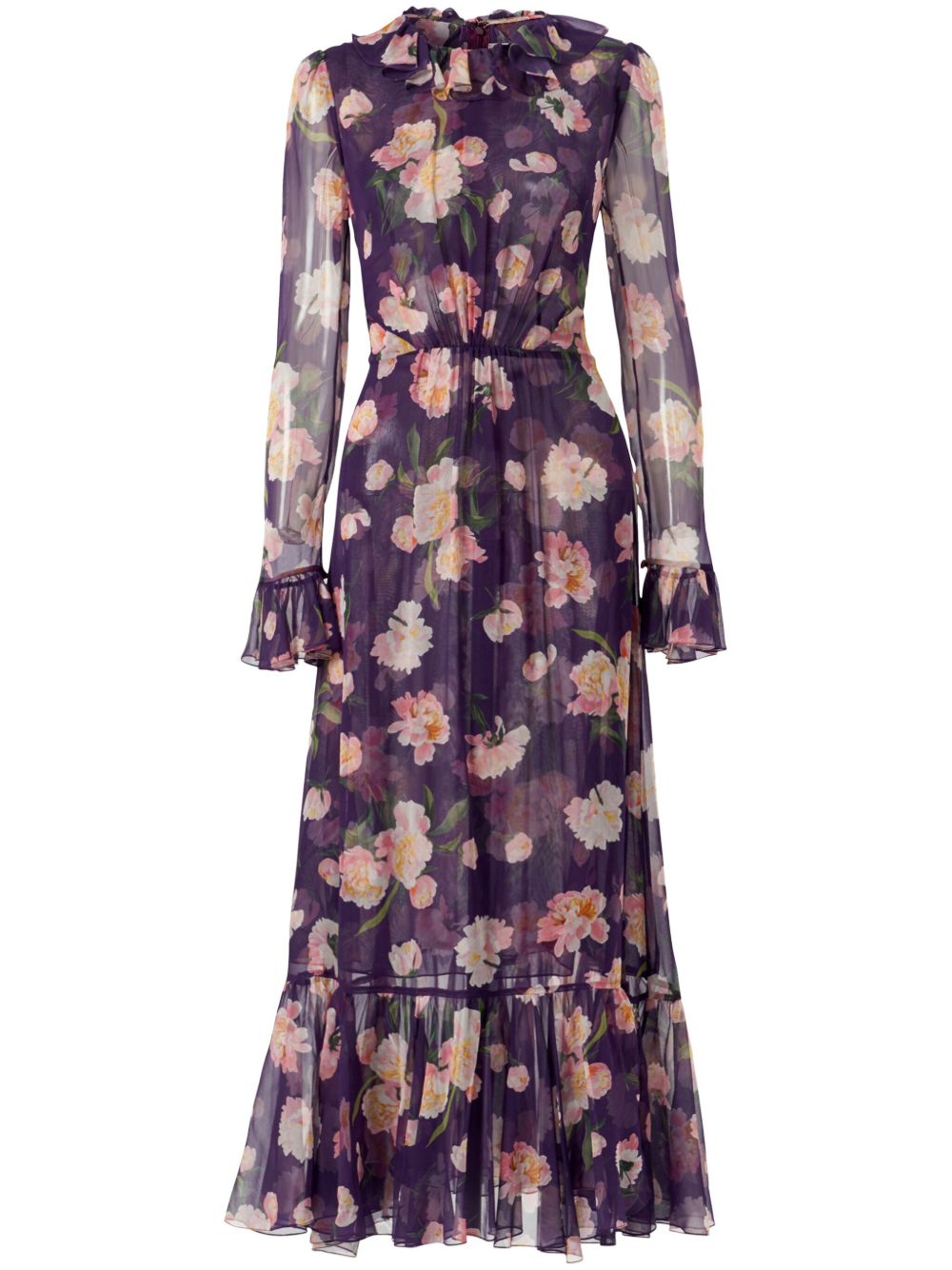 Carolina Herrera 花卉印花荷叶边连衣裙 - 紫色