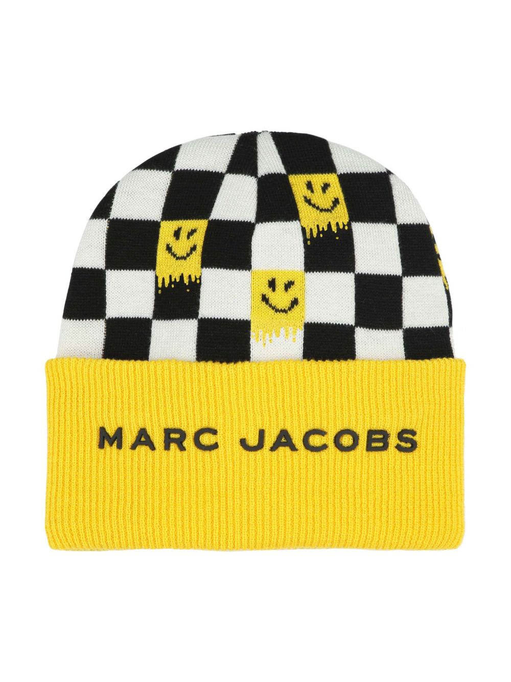 Marc Jacobs Kids 格纹罗纹针织套头帽 - 黄色