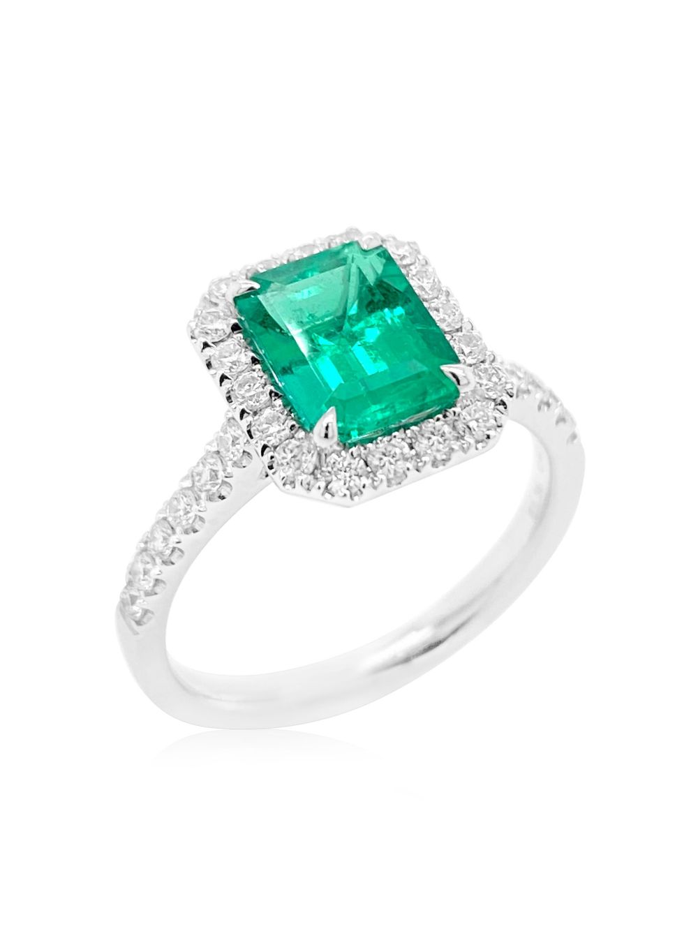HYT Jewelry Colombian 祖母绿宝石铂金钻石戒指 - 银色