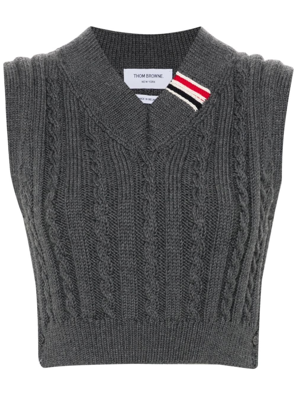 Thom Browne RWB 条纹粗绞花针织马甲 - 灰色