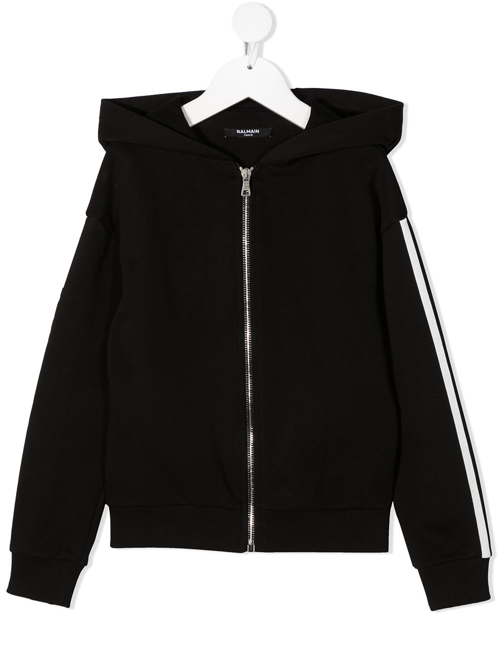 Balmain Kids 巴尔曼 侧logo拉链连帽衫 - 黑色