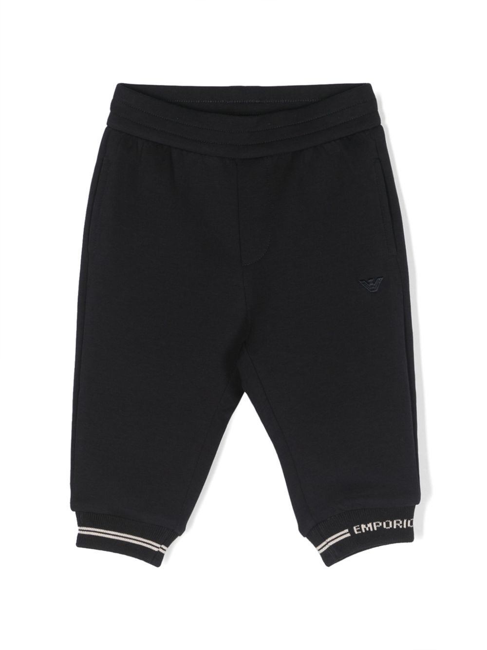 Emporio Armani Kids logo刺绣条纹细节运动裤 - 蓝色