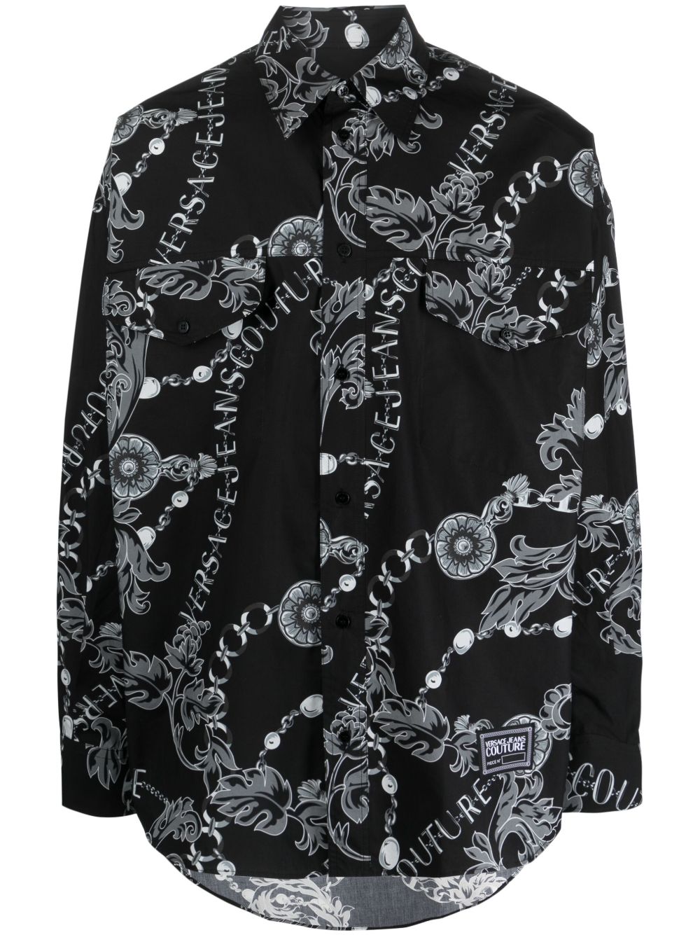 Versace Jeans Couture Chain Couture 印花棉衬衫 - 黑色