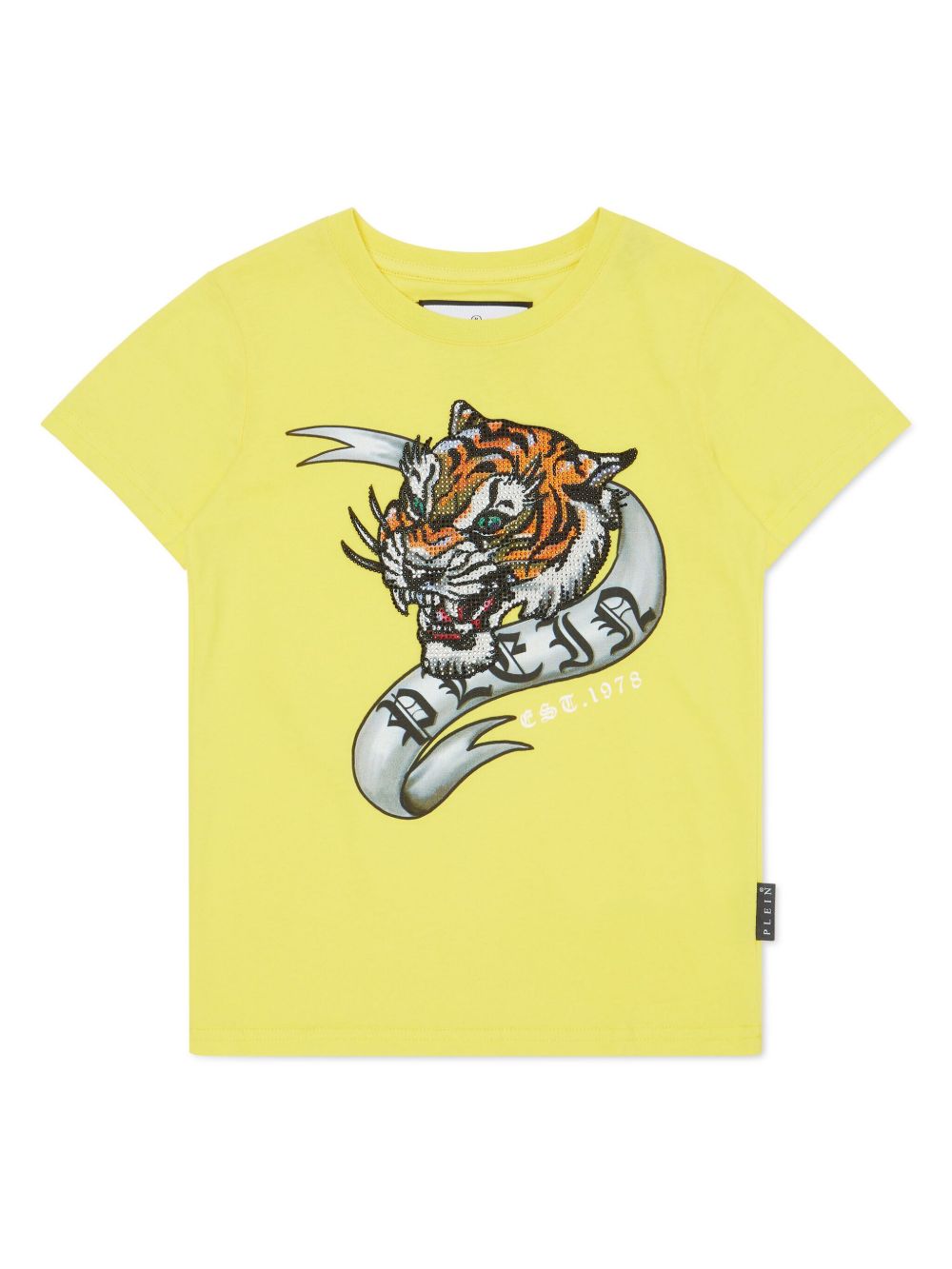 Philipp Plein Junior 晶饰老虎图案T恤 - 黄色