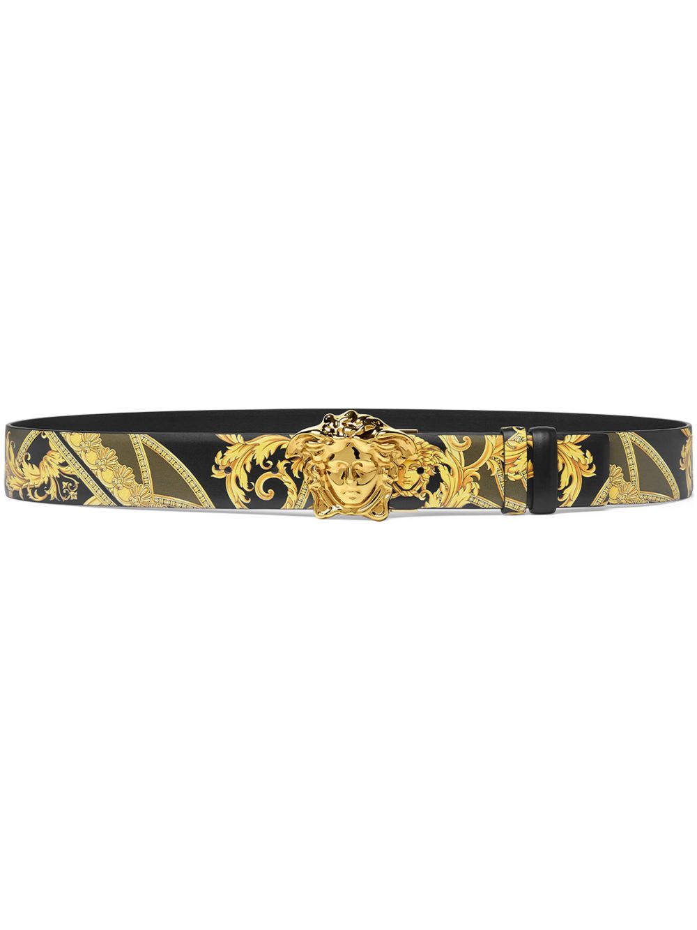 Versace Barocco 双面皮质腰带 - 黑色