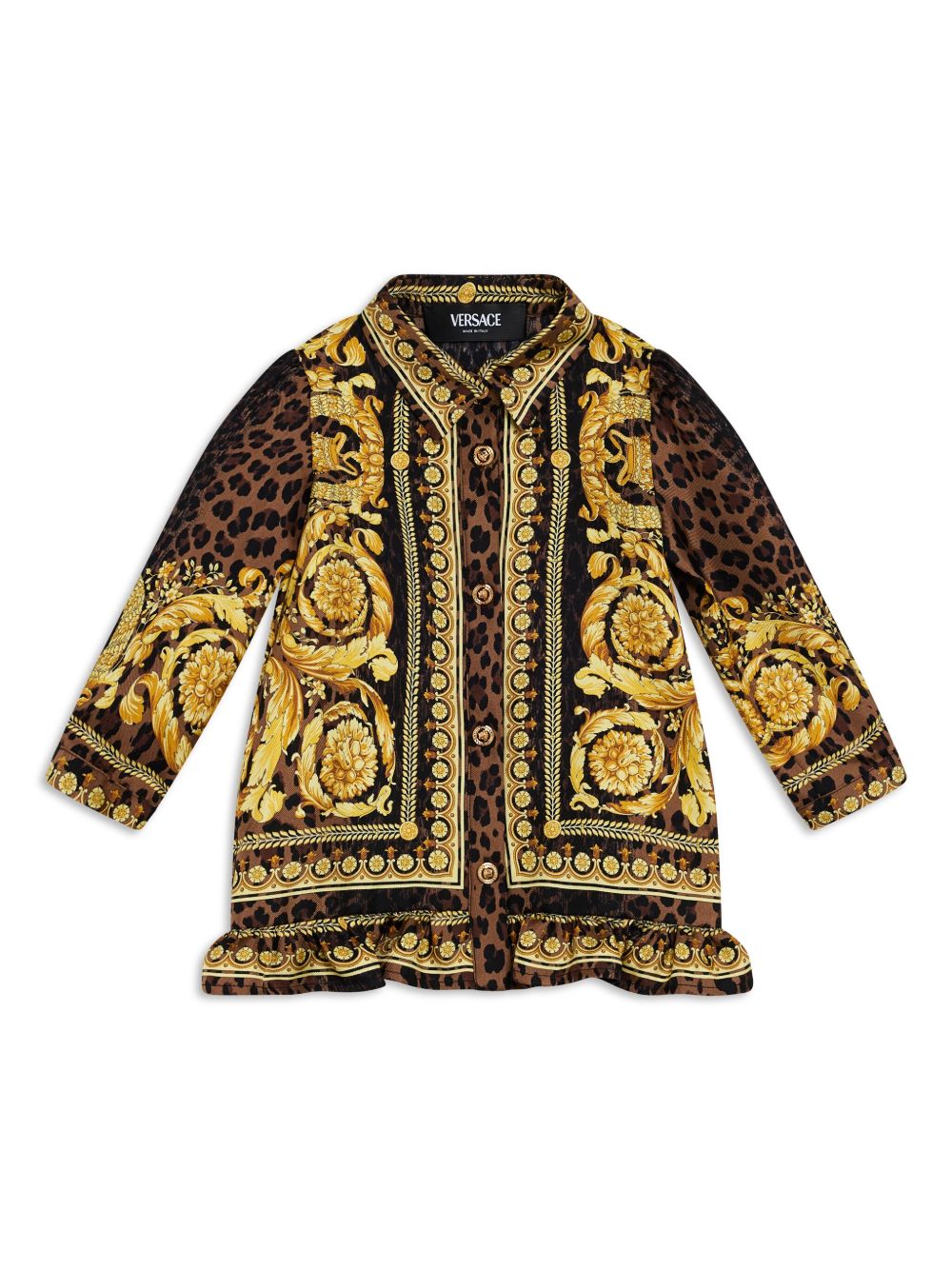 Versace Kids 巴洛克印花真丝连衣裙 - 黑色