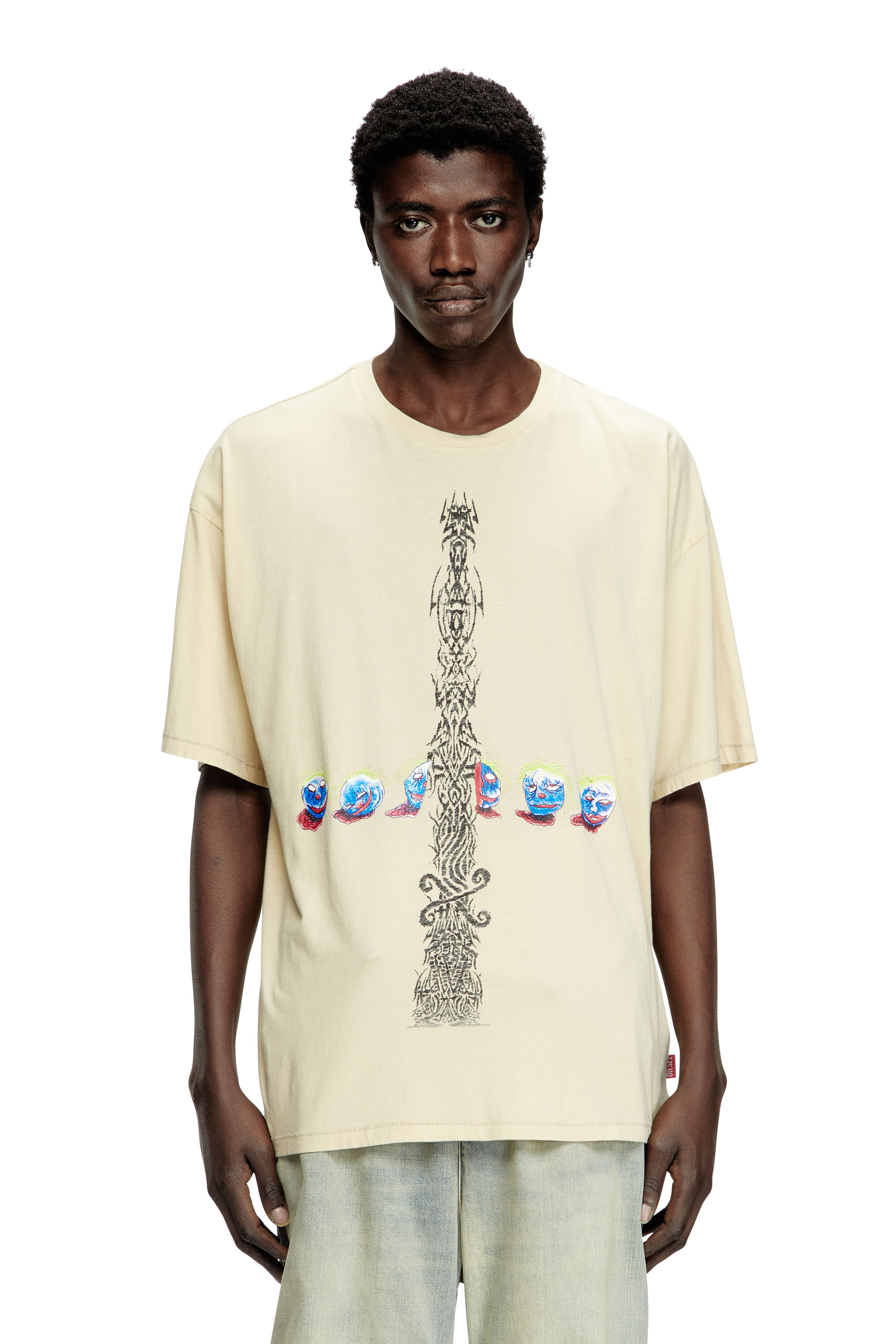 Diesel - Acid-wash T-shirt with printed graphics - T-Shirts - Man - White