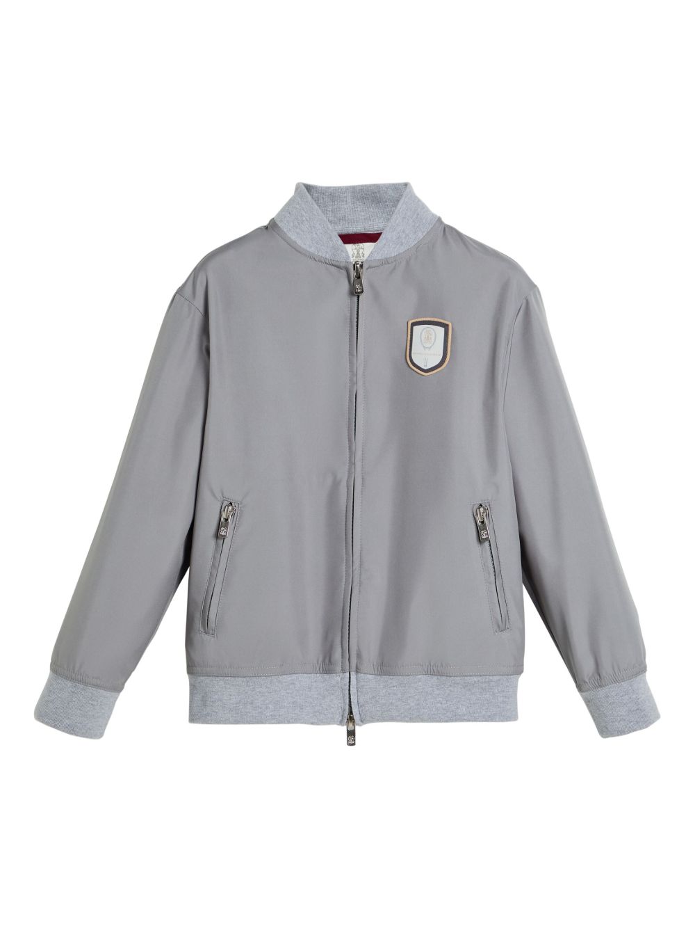 Brunello Cucinelli Kids Tennis 徽章拉链卫衣 - 灰色