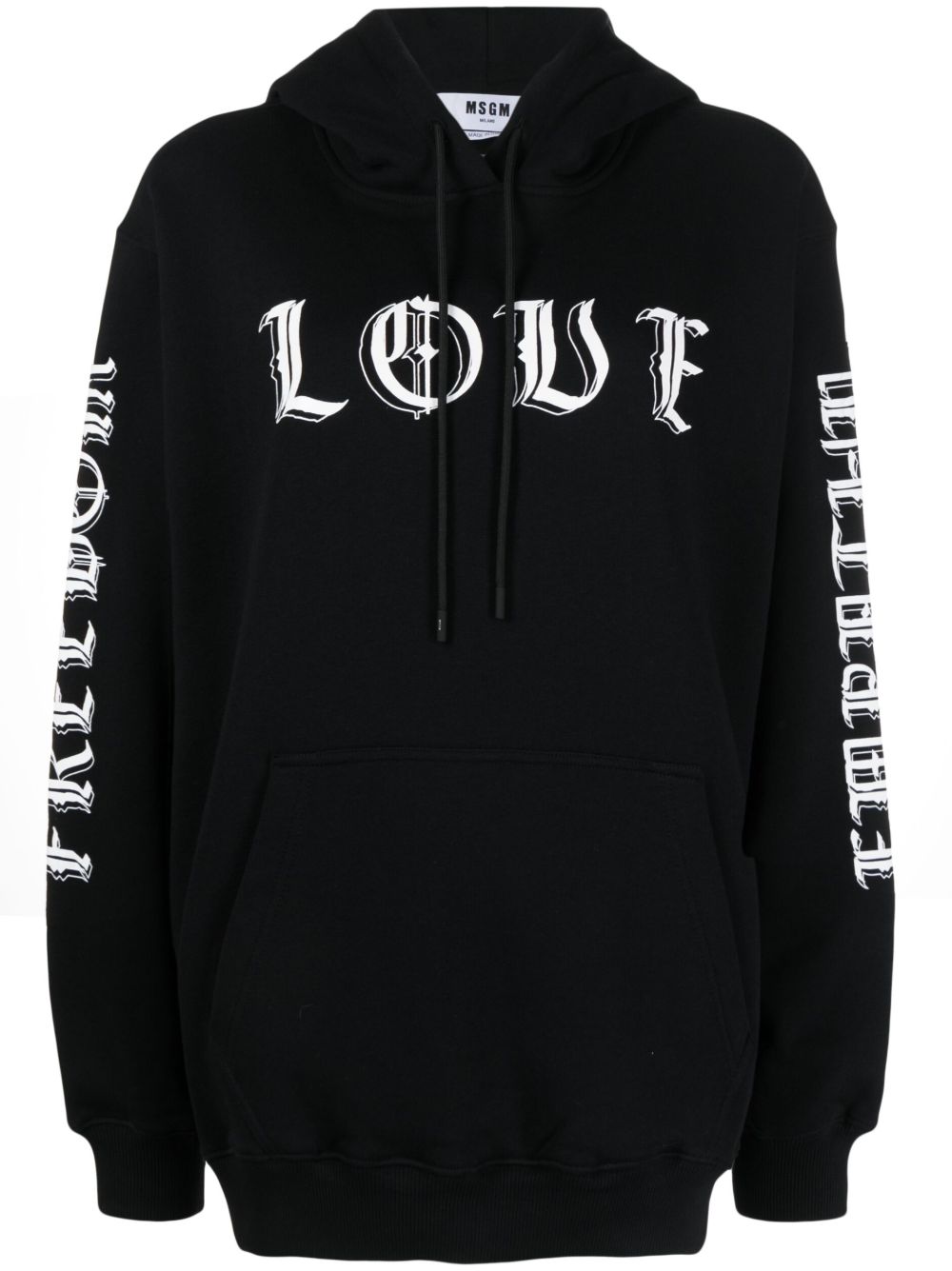 MSGM logo印花平纹针织抓绒连帽衫 - 黑色