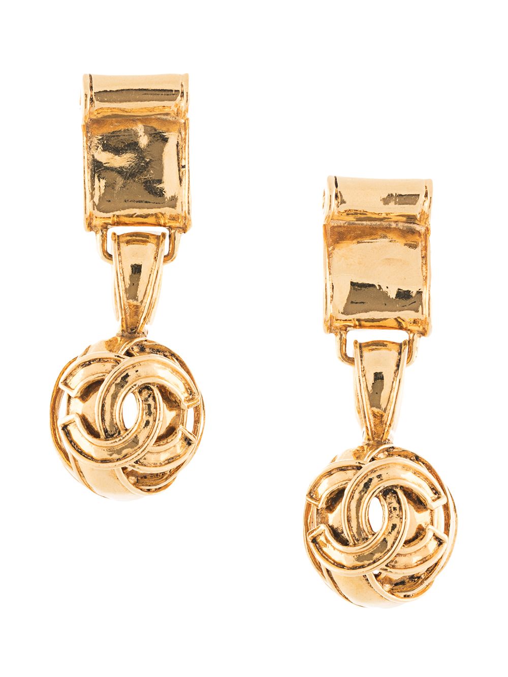 CHANEL Pre-Owned CC 吊饰夹扣式耳环（1994年典藏款） - 金色