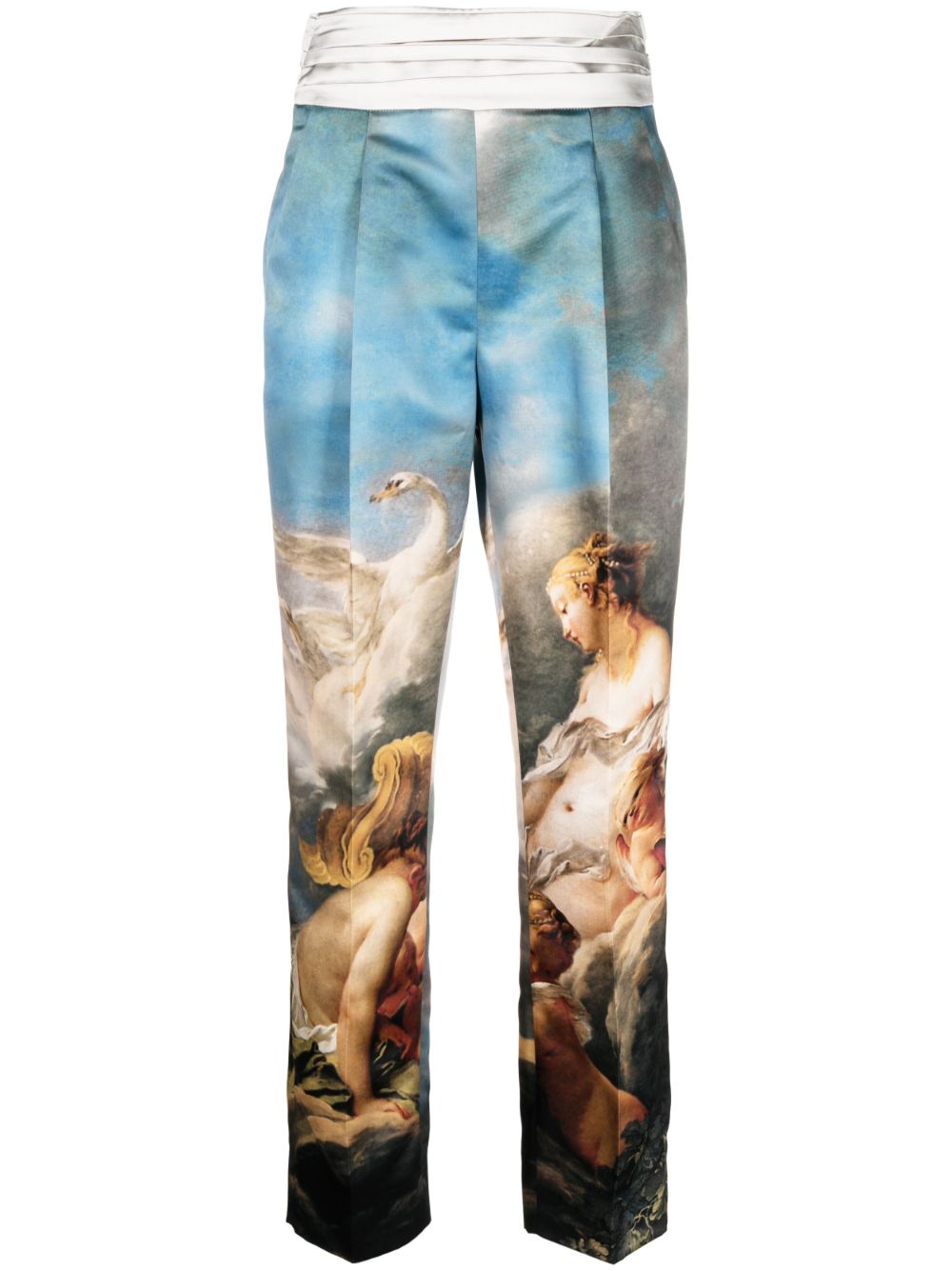 Roberto Cavalli 绘画印花真丝西裤 - 蓝色