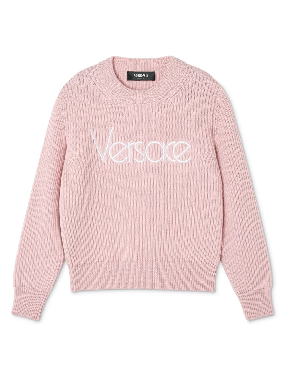 Versace Kids logo刺绣罗纹针织毛衣 - 粉色