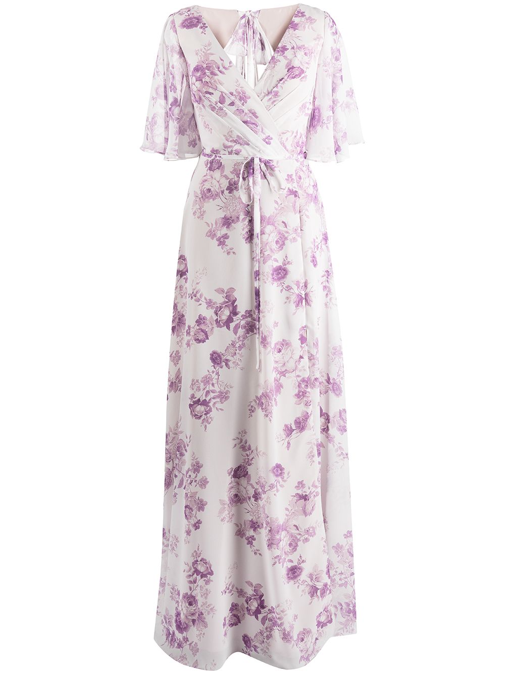 Marchesa Notte Bridesmaids 花卉印花后绑带礼服 - 白色