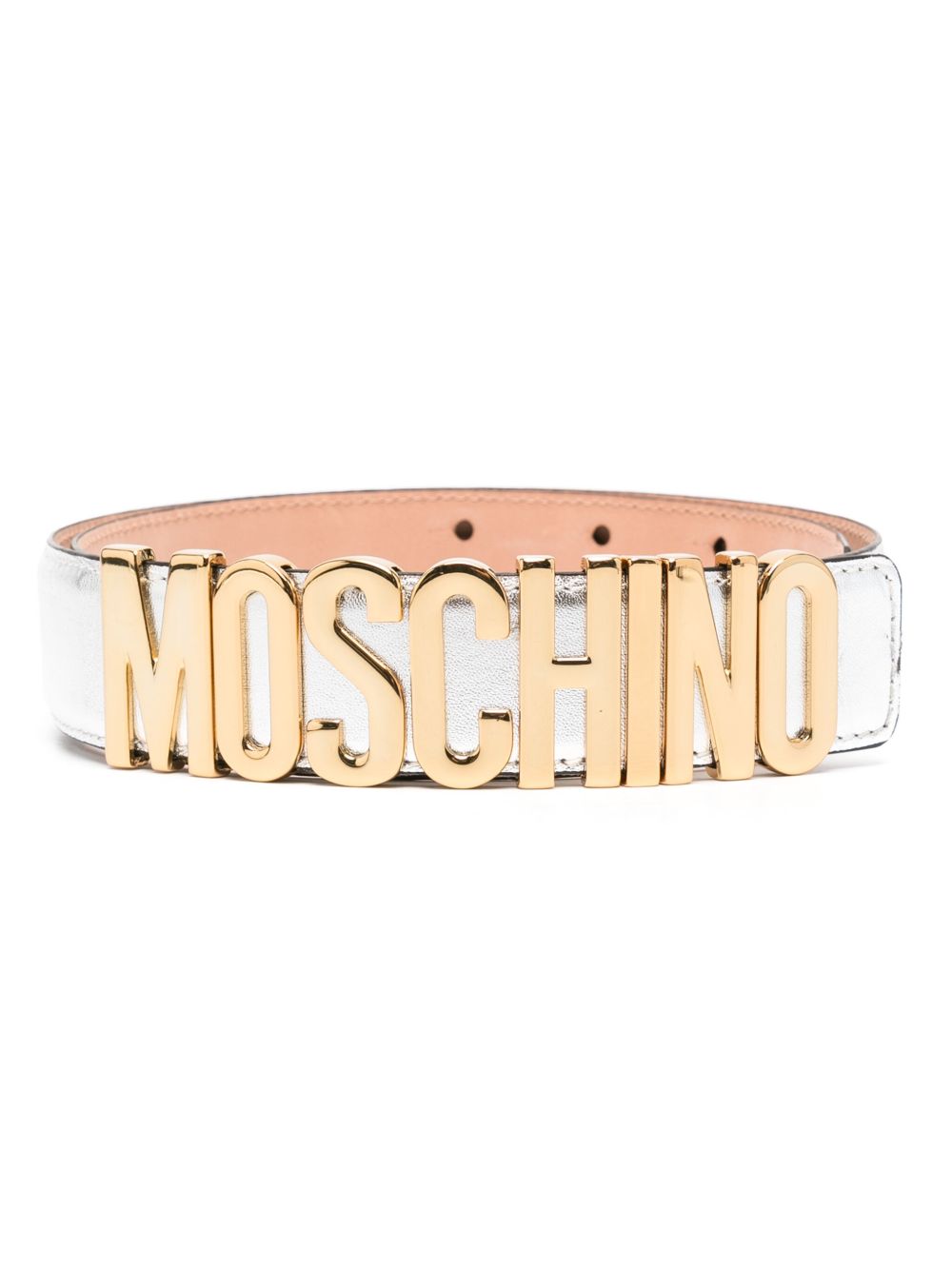 Moschino logo皮质腰带 - 银色
