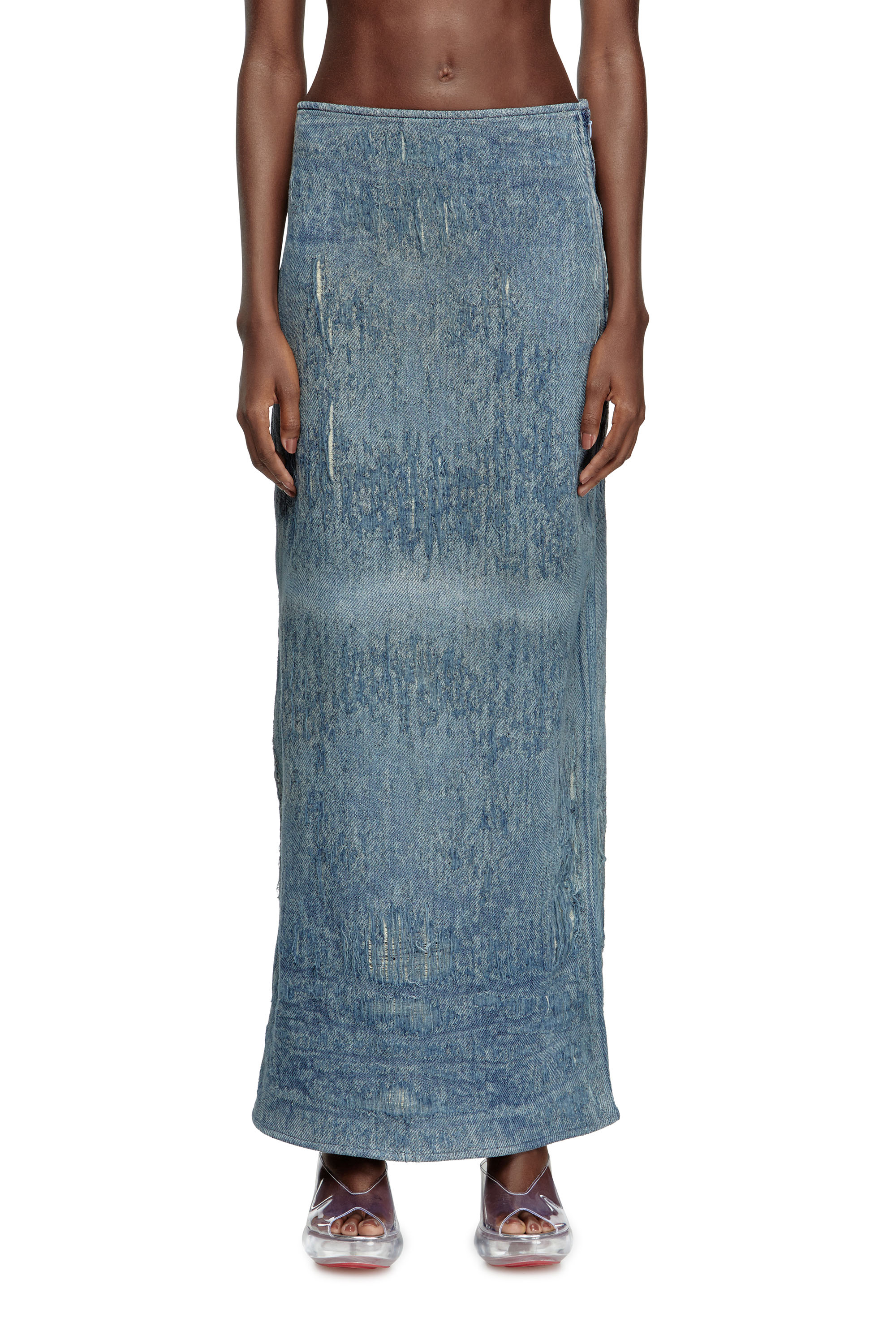 Diesel - Skirt in ultra-destroyed jacquard denim - Skirts - Woman - Blue