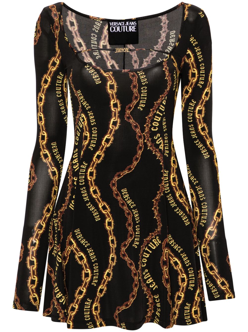 Versace Jeans Couture 链饰印花迷你连衣裙 - 黑色