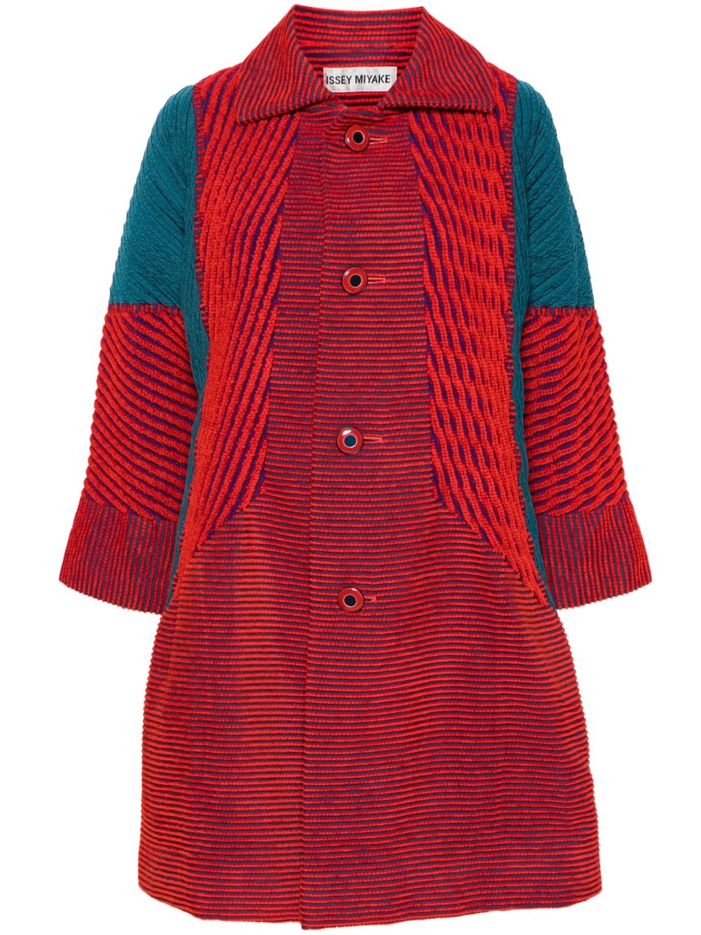 Issey Miyake Pre-Owned 拼色罗纹大衣（1990年代典藏款） - 红色