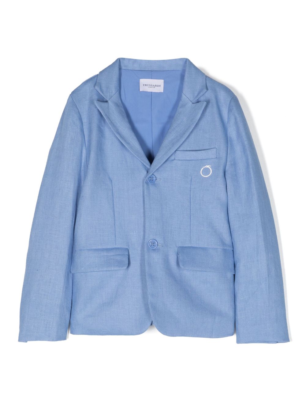 TRUSSARDI JUNIOR logo刺绣亚麻西装夹克 - 蓝色