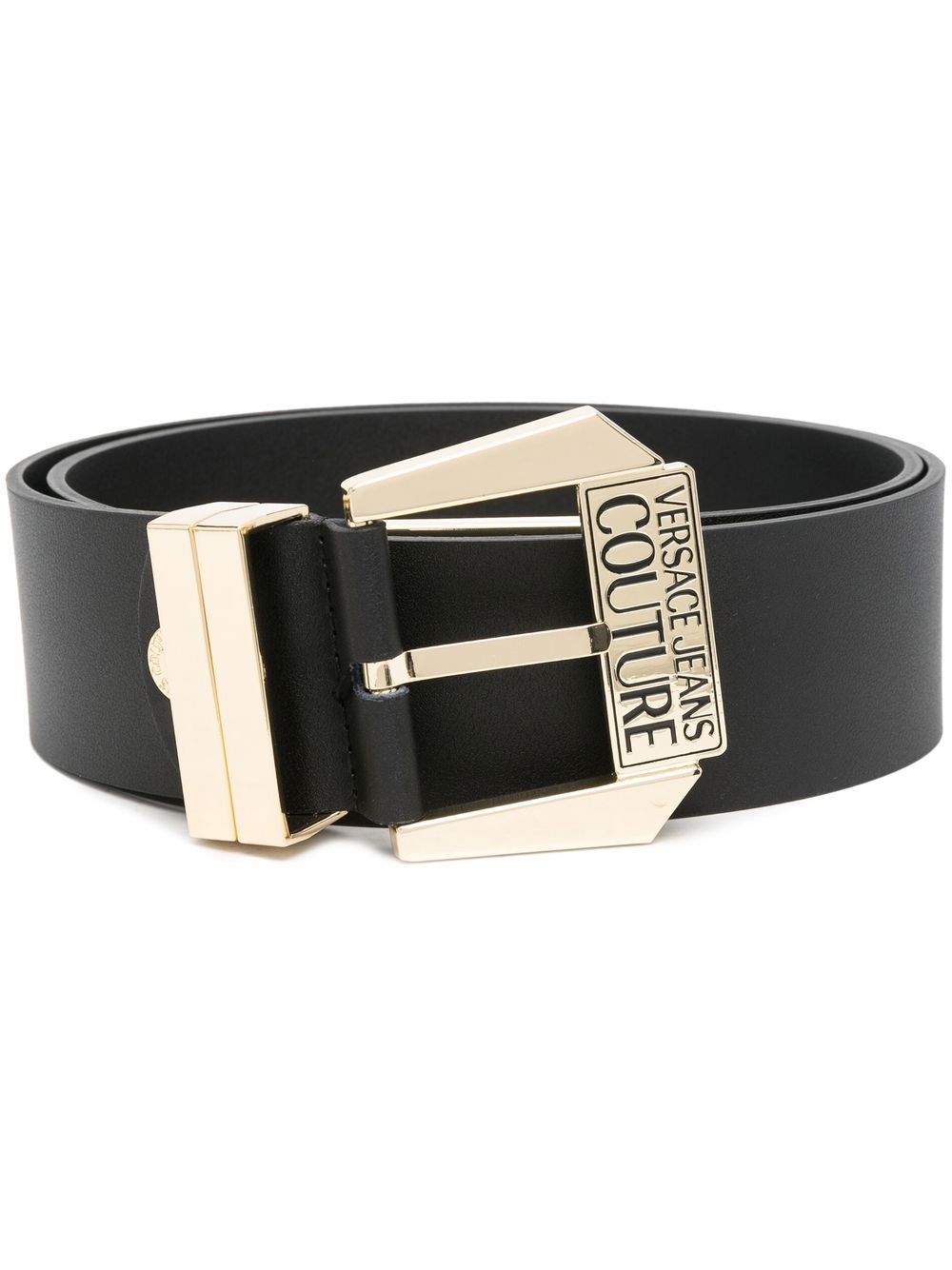 Versace Jeans Couture 范思哲 logo雕刻皮质腰带 - 黑色